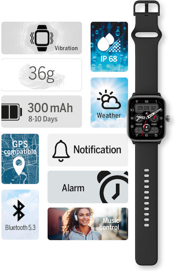 Bea-fon 201 50mm Smartwatch με Παλμογράφο (Μαύρο)