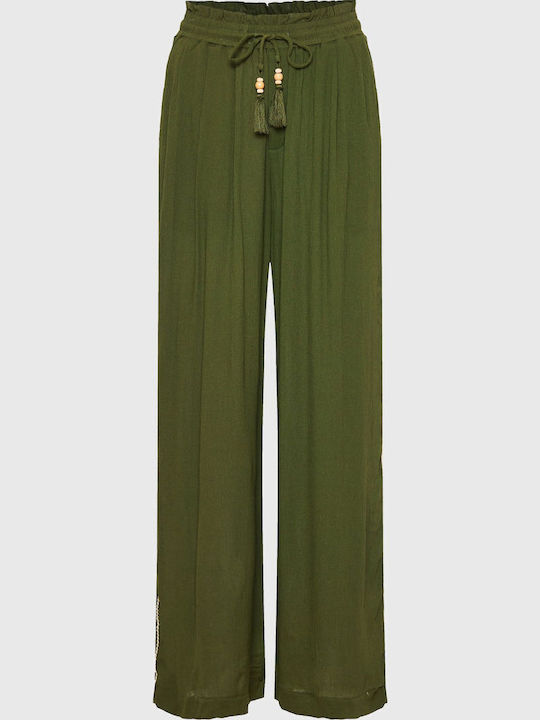 Women's High Waist Pantaloons with Rubber Band in Loose Fit Hunter Green