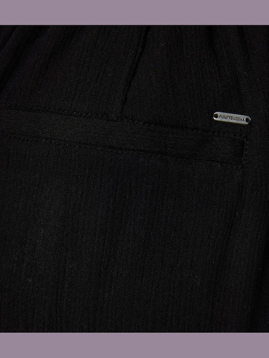 Women's High-waisted Fabric Trousers with Elastic in Loose Fit Black