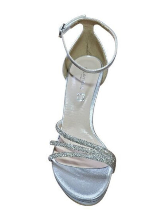 Stoff Sandalen mit Strass Silber