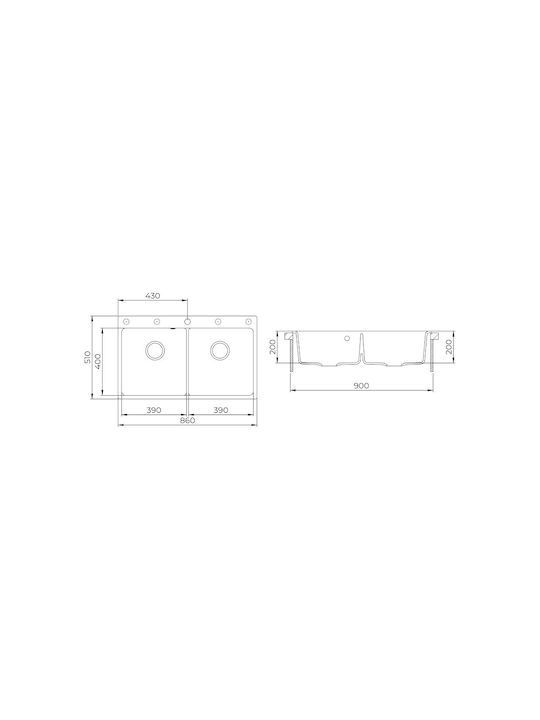 Magna SQM200 Drop-In Kitchen Sink Made of Liquid Granite 86x51cm Graphite