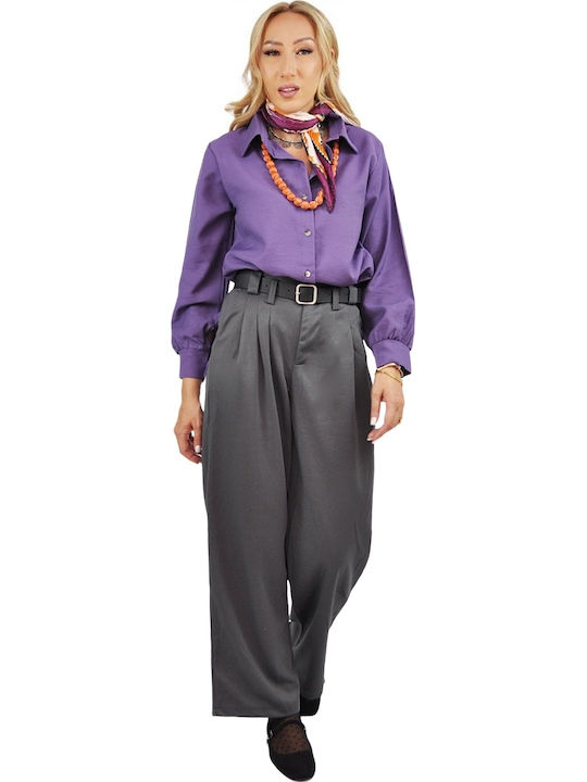 Langärmelig Damen Hemd Purple Monochrom