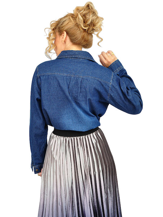 Langärmelig Damen Denim Hemd Dark Blue