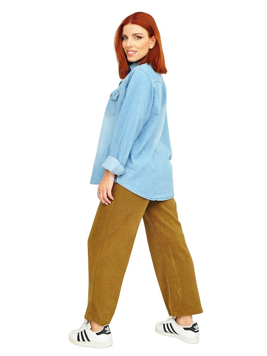 Langärmelig Damen Denim Hemd Blue