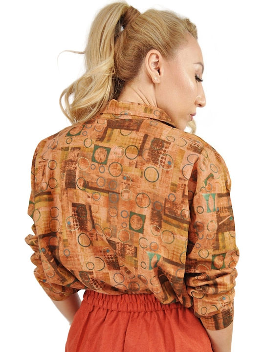 Langärmelig Damen Hemd Brown Druck