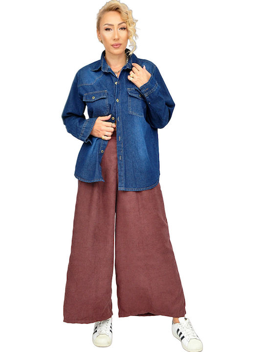 Langärmelig Damen Denim Hemd Dark Blue