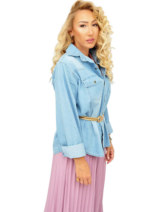 Langärmelig Damen Denim Hemd Blue