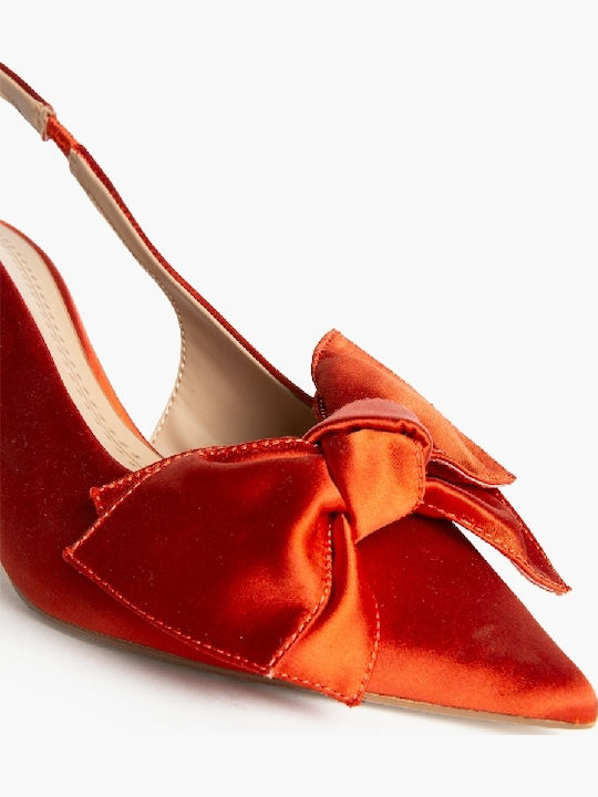 Spitze Pumps mit Riemen & Mittlerer Absatz Orange M5301