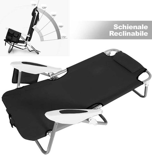 Bakaji Small Chair Beach Aluminium with High Back Black