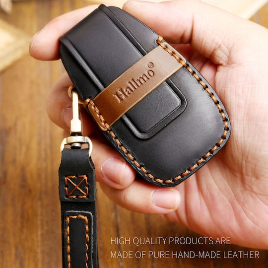 Hallmo Car Cowhide Leather Protective Key Cover Case New Volvo Black