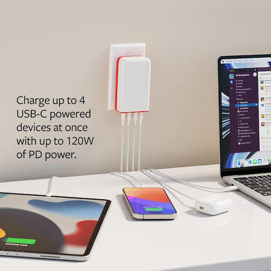 Twelve South Φορτιστής Χωρίς Καλώδιο GaN με 4 Θύρες USB-C 120W Power Delivery Λευκός (PlugBug)