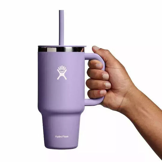 Hydro Flask Travel Tumbler Handled Thermos Stainless Steel BPA Free 1L Moonshadow with Straw and Handle