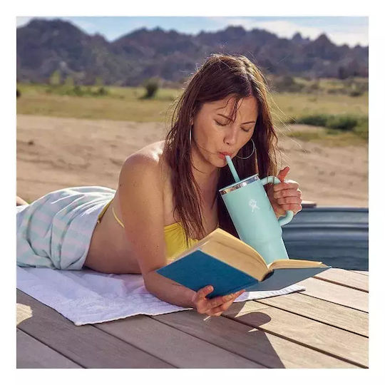 Hydro Flask Travel Tumbler Handled Thermos Stainless Steel BPA Free 1L Moonshadow with Straw and Handle