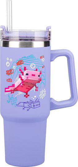 Paladone Handled Tumbler Θερμός Ανοξείδωτο 900ml Μωβ με Καλαμάκι και Λαβή