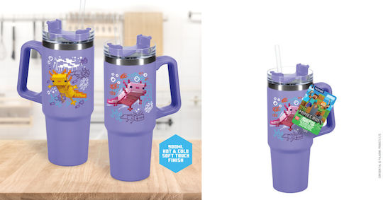 Paladone Handled Tumbler Θερμός Ανοξείδωτο 900ml Μωβ με Καλαμάκι και Λαβή