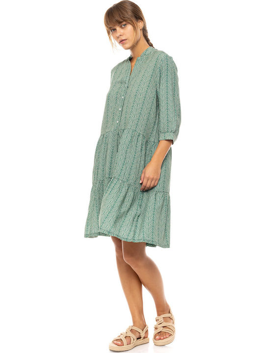 Γυναικείο Beachdress Pink Label Φόρεμα Jugle Green Viscose Κοντό Μανίκι