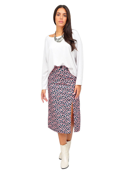 High-waisted Midi Skirt Floral Multicolored