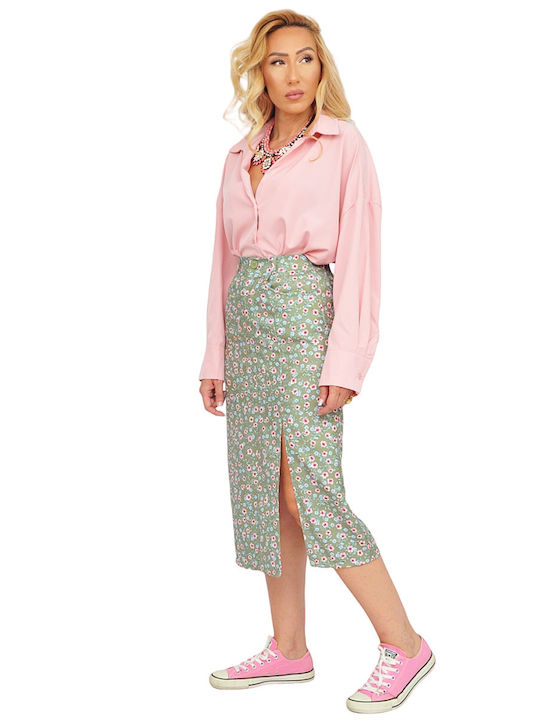 High-waisted Midi Skirt Floral Multicolored