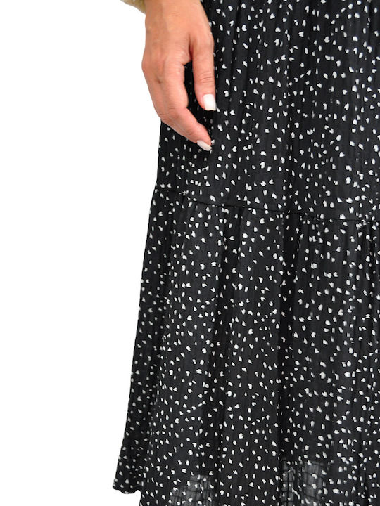 Pleated High-waisted Maxi Skirt Black and White