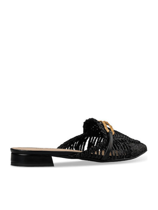 Leder Mules mit Absatz in Schwarz Farbe