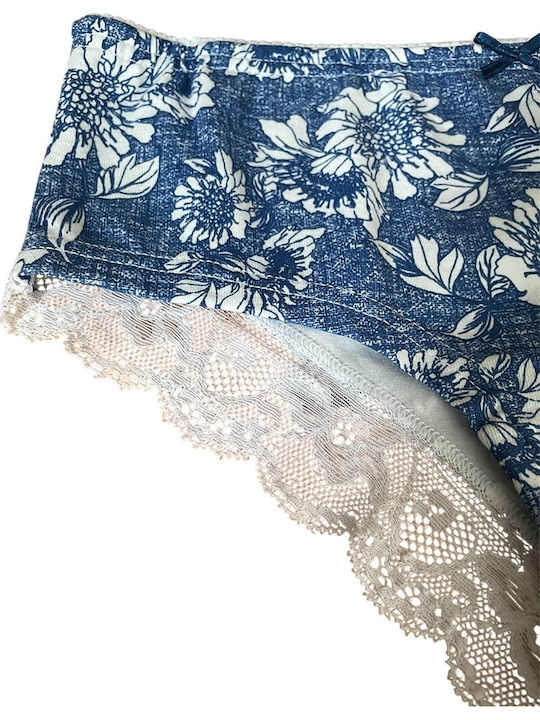 Damen Slip mit Spitze Blue, White