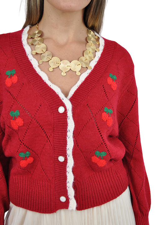 Women's Knitted Cardigan with Buttons Red
