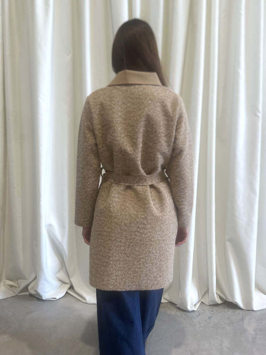 Lange Gestrickte Damen Strickjacke Beige