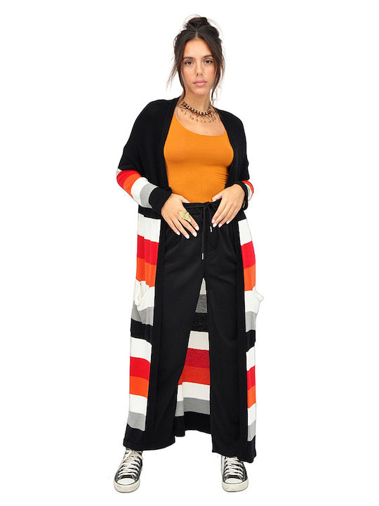 Long Women's Cardigan Multicolored Striped