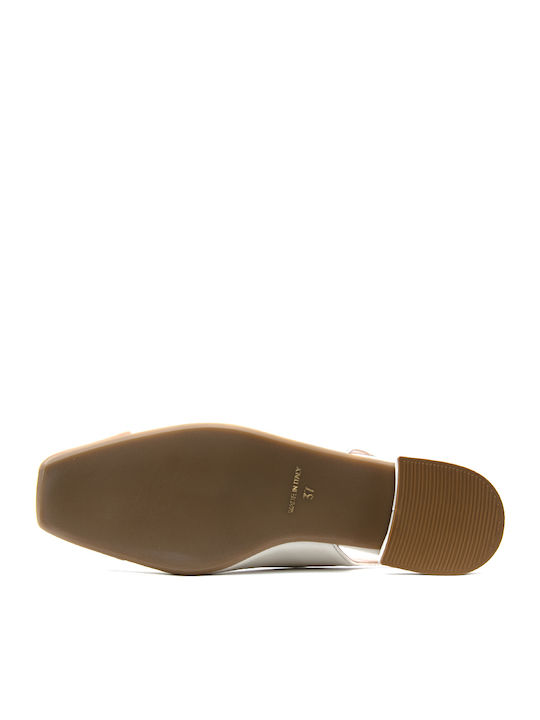 Δερμάτινες Γυναικείες Μπαλαρίνες Slingback με Λουράκι σε Μπεζ Χρώμα
