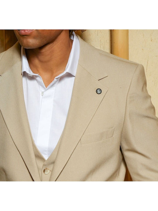 Χειμερινό Ανδρικό Σακάκι με Στενή Εφαρμογή Beige