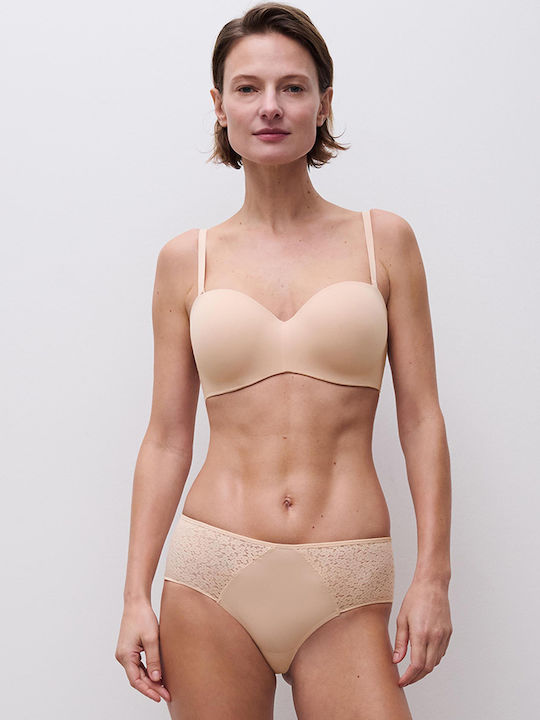 Μπεζ Strapless Σουτιέν με Μπανέλες