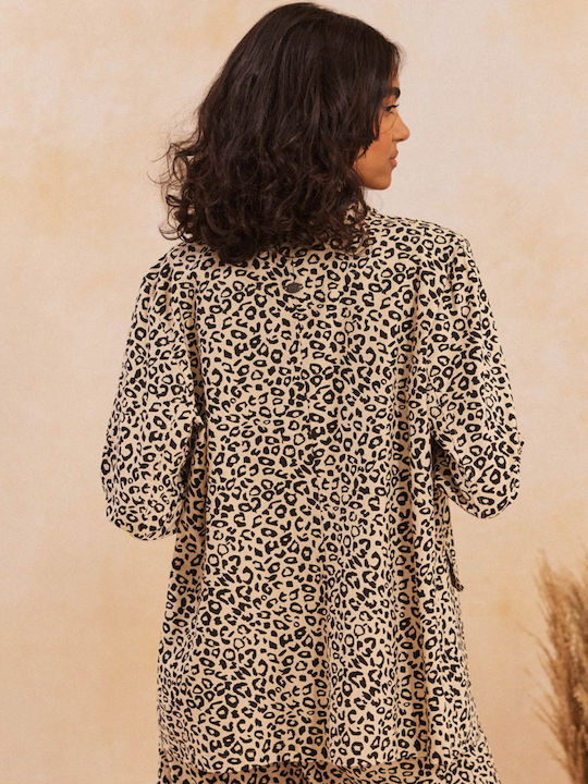 Namaste Μακρύ Γυναικείο Σακάκι Animal Print