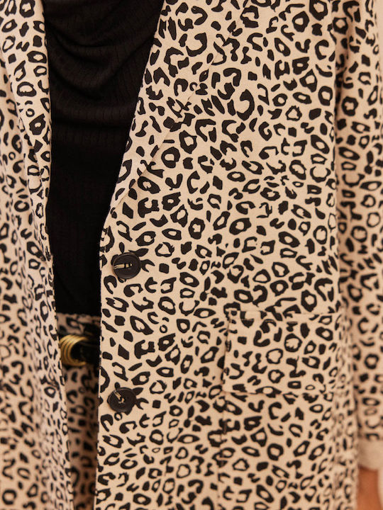 Namaste Μακρύ Γυναικείο Σακάκι Animal Print