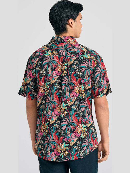 Cu mânecă scurtă Cămașă în Linie lată Floral Negru