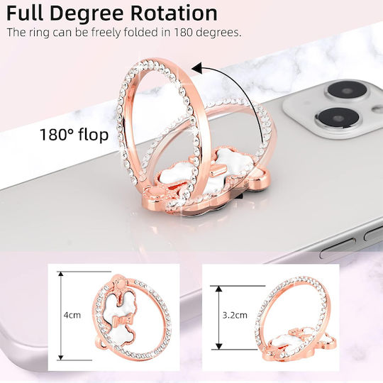 Z21-d Universal Phone Ring Holder – 360° Rotating Metal Grip Bear Head Design & Rhinestones 19000-white