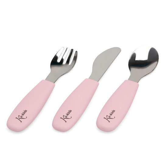 Kiokids Baby Cutlery Set made of Silicone for 6+ months Pink 3pcs