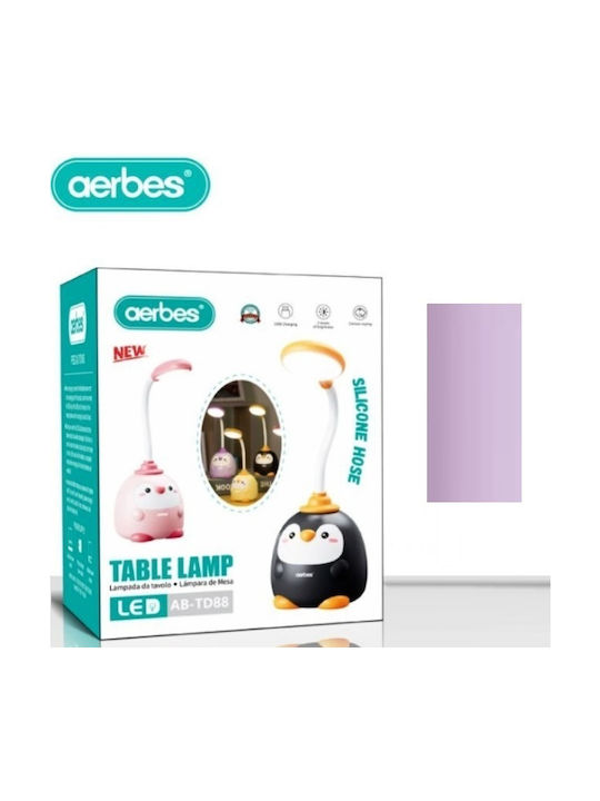 Aerbes Led Παιδικό Φωτιστικό Γραφείου Πιγκουίνος Μωβ 11x9cm