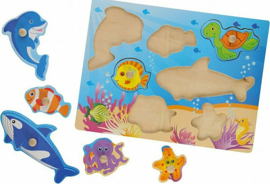 Wooden Kids Peg Puzzle Sea Animals JH22257 Marine Animals for 1+ Years 7pcs Johntoy