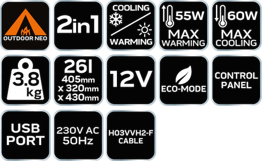 Neo Tools Φορητό Ψυγείο 26lt 12V / 230V Μαύρο
