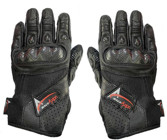 Leather Motorcycle Gloves with Knuckle Protection 2XL Black Color Logo Race Axion 2pcs