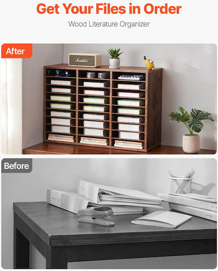 Vevor Wooden Literature Organizer 27 Compartments Removable Shelves Dark Brown
