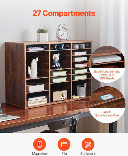 Vevor Wooden Literature Organizer 27 Compartments Removable Shelves Dark Brown