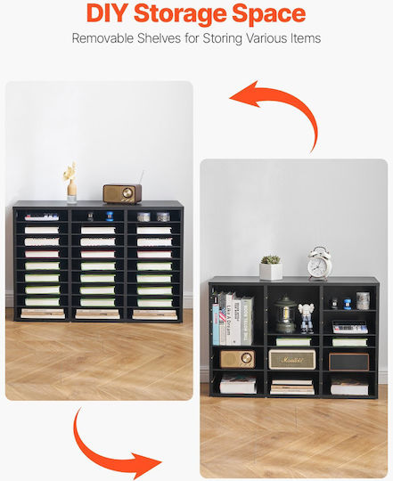 Vevor Wooden Literature Organizer 27 Θέσεων Αφαιρούμενα Ράφια Μαύρο