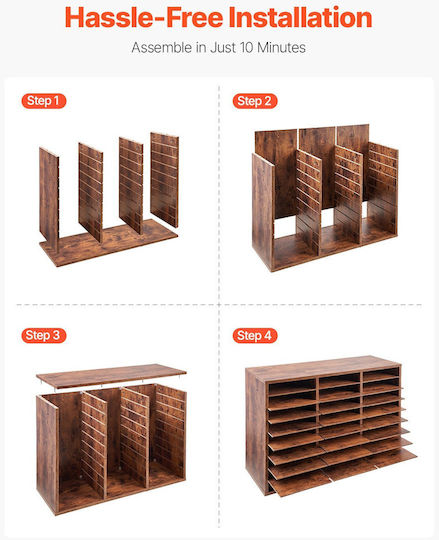 Vevor Wooden Literature Organizer 27 Compartments Removable Shelves Dark Brown