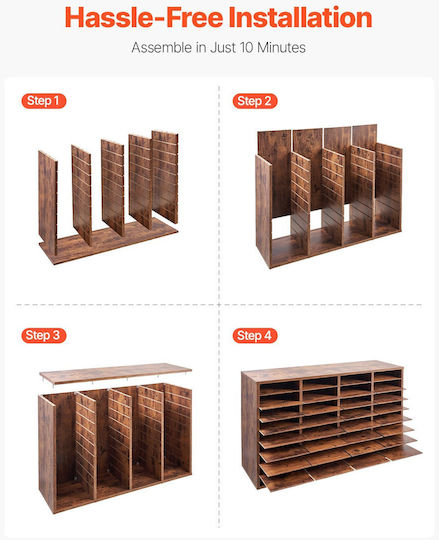 Vevor Wood Literature Organizer 36 Διαμερισμάτων Αφαιρούμενα Ράφια Σκούρο Καφέ