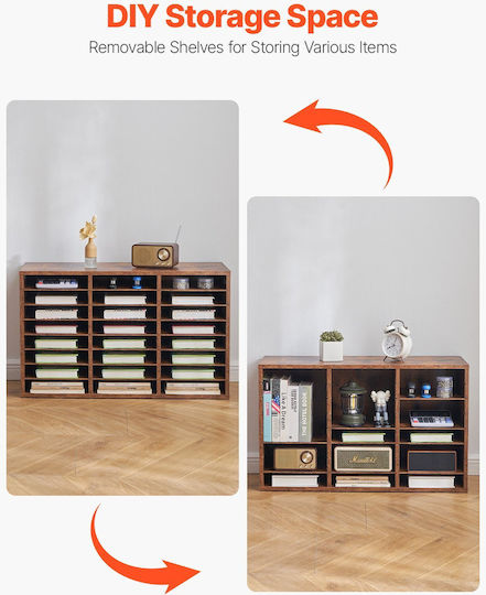 Vevor Wooden Literature Organizer 24 Compartments Removable Shelves Dark Brown