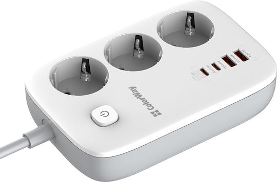 ColorWay Πολύπριζο 3 Θέσεων με 2 USB-A, 2 USB-C και Καλώδιο 2m
