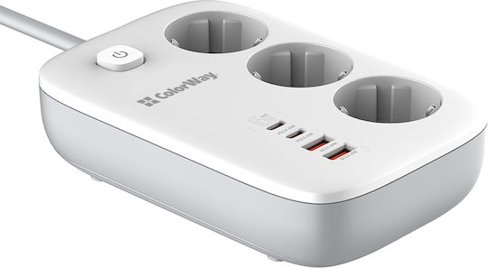 ColorWay Πολύπριζο 3 Θέσεων με 2 USB-A, 2 USB-C και Καλώδιο 2m