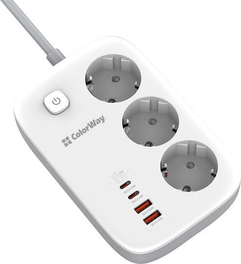 ColorWay Πολύπριζο 3 Θέσεων με 2 USB-A, 2 USB-C και Καλώδιο 2m