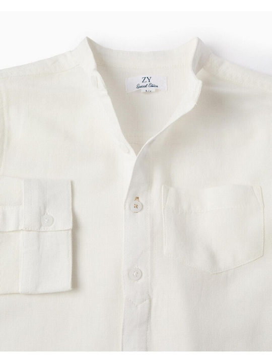 Kids Shirt Long Sleeve Linen White